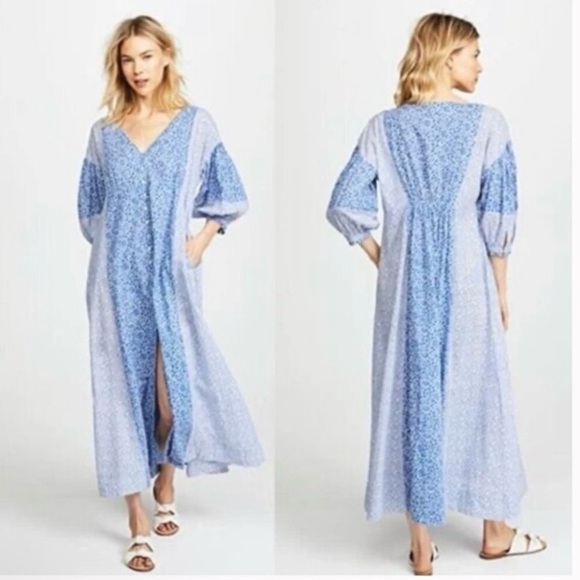 Hatch The Nessa Maternity Dress Sky Wildflower Cotton Maxi Blue 0 XS Cottagecore - Picture 2 of 16